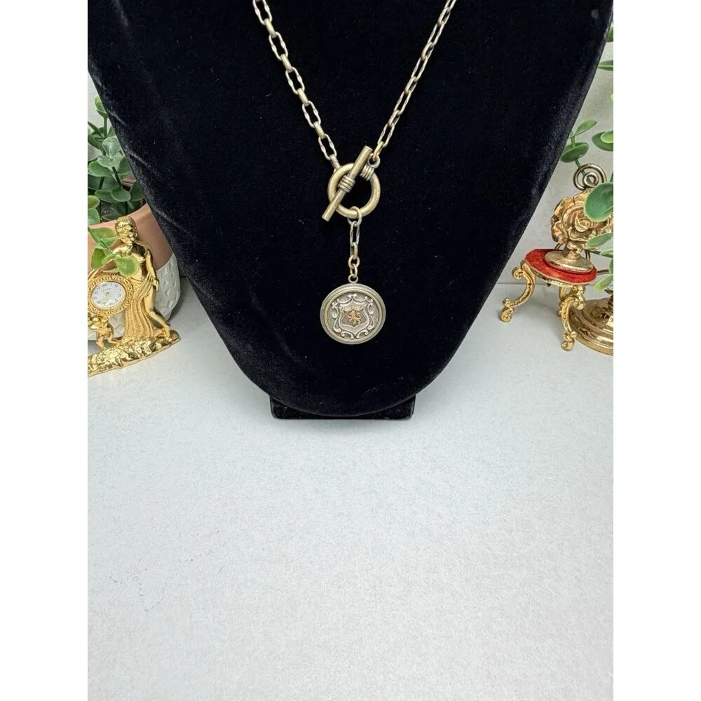 Tommassini Vintage Necklace Bronze Medallion Crest Toggle Chain - Picture 3 of 8
